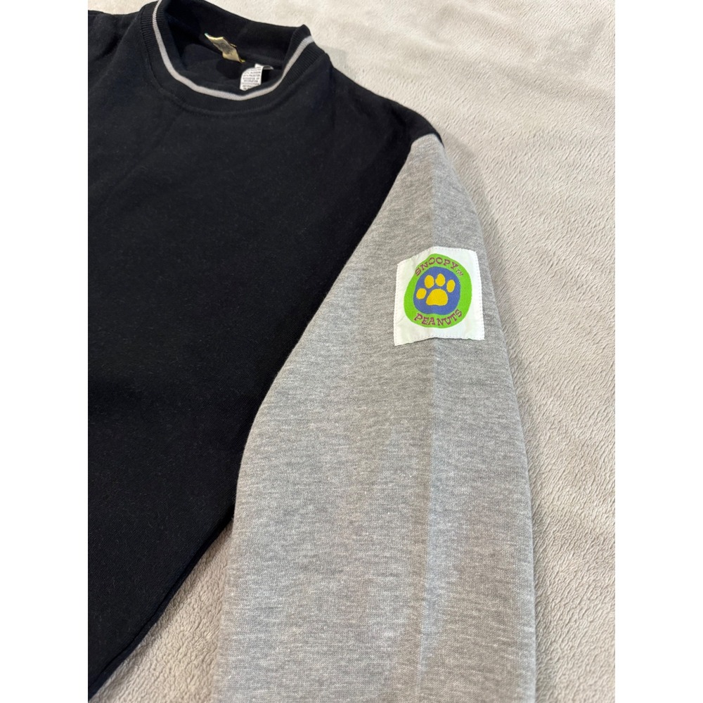 Vintage Peanuts Snoopy Sweatshirt Colorblock Embroidered Pouch Pocket Black M - Picture 7 of 7